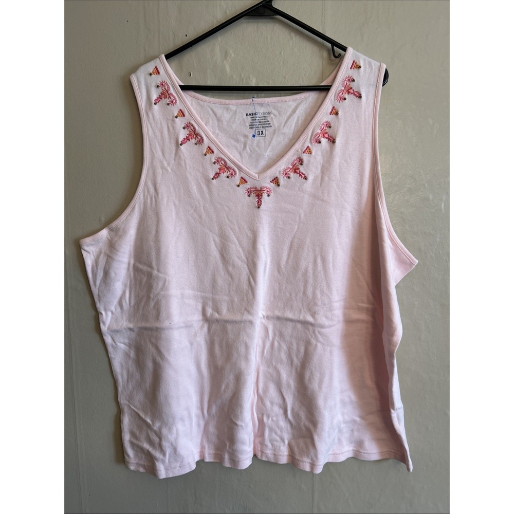 basic editions 3X Pink Tank Top V Neck‎ Cotton Knit